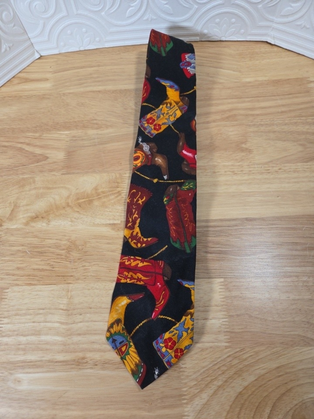 Vintage Ralph Marlin Western Cowboy Boot Cotton Necktie - Picture 4 of 5
